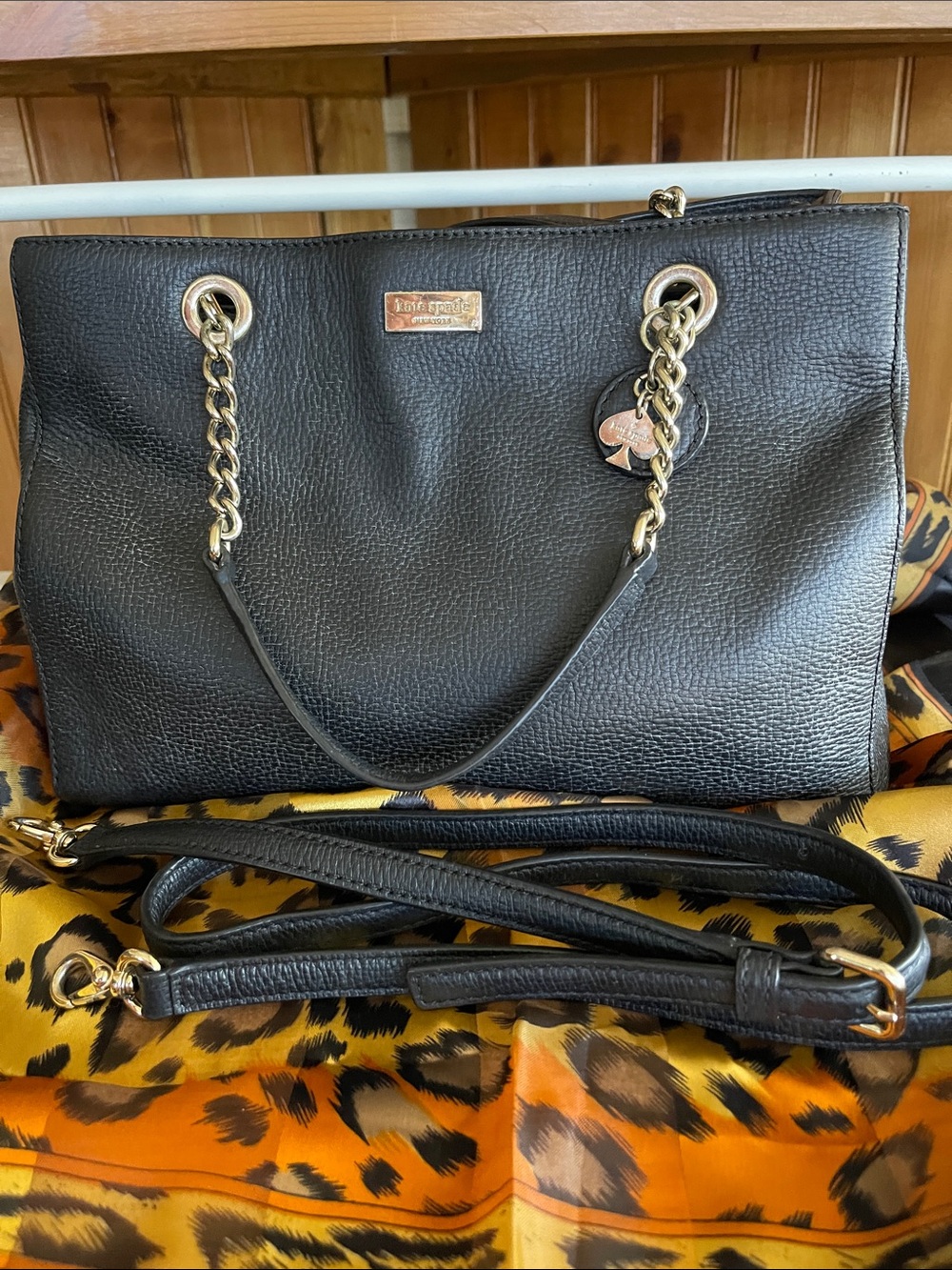 Kate Spade Black Leather Chain-Handle Shoulder Bag with Gold Hardware